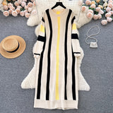 business casual outfits Lazy Style Dress Women's Autumn and Winter Loose Casual Underwear Sweater Dress Slimming Temperament Striped Contrast Color Dress