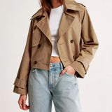 outfits 2024 Spring New Solid Color Lapel Short Jacket Fashion Double Breasted Long Sleeve Casual Trench Coat