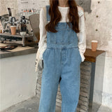 pumpkin patch outfit Korean Style Denim Suspender Pants for Women 2024 Spring and Autumn New Loose High Waist Straight Wide Leg Draping Mop One-Piece Trousers