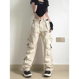 90s fashion Retro High Street Large Pocket Overalls Straight Hip Hop Casual Pants Personality Fashion