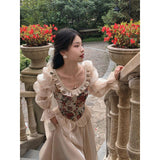 cybergoth dress to impress Fall 2024 New French Retro Court Style round Neck Bubble Long Sleeve Princess Dress Fairy Dress for Women