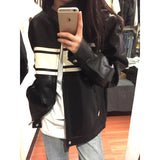 going out outfits PU Leather New Slim Stand Collar Retro Contrast Color Stitching Zipper Autumn Coat Men's and Women's Motorcycle Jacket Top