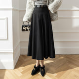 church outfit Large Swing Slimming Woolen Long Skirt 2024 Winter New High Waist Mid-Length Pleated Skirt