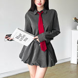 group halloween costumes Style 2024 Autumn New Women's Clothing Solid Color Slim High Waist Street Fashion Lapel Long Sleeve Dress