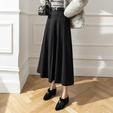 church outfit Large Swing Slimming Woolen Long Skirt 2024 Winter New High Waist Mid-Length Pleated Skirt