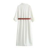 2000s fashion 2024 Spring New Women's Style Shirt Collar Belt Decoration Long Dress 