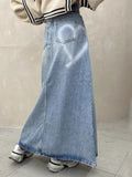 decades dti Chic Spring Niche Retro High Waist Versatile Slimming Love Printed A- line Denim Skirt Long Skirt for Women