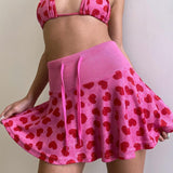 strawberry shortcake costume Summer Fashion Women's Clothing Ins Street Hot Girl High Waist Rib Love Printed Velvet Skirt Women