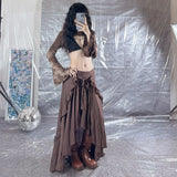 dress to impress codes Retro Style Irregular Wooden Ear Design Long Skirt Women's Versatile New