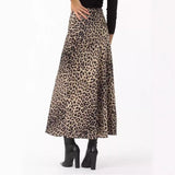 outfit ideas Satin Skirt Sexy Leopard Print Maxi Skirt High Waist Elastic Silky Maxi Skirt