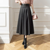 church outfit Large Swing Slimming Woolen Long Skirt 2024 Winter New High Waist Mid-Length Pleated Skirt