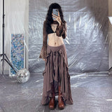 dress to impress codes Retro Style Irregular Wooden Ear Design Long Skirt Women's Versatile New