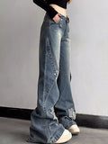 2000s fashion Y2k American Retro Harajuku Jeans Women's Street Hip Hop Patch Distressed Wide-Leg Pants Slim Slimming Pants Ins