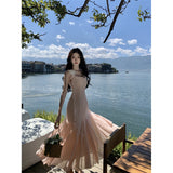 pumpkin patch dress to impress Fairy Elegant Big Backless Pink Suspender Skirt Women's Summer Waist Slimming Dress