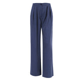 2000s fashion Navy Blue Striped Wide-Leg Pants for Women 2024 Autumn and Winter New Casual Suit Pants Draping Trousers for Women