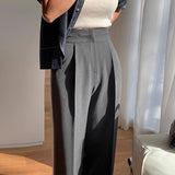 work outfits women Gray Wide-Leg Pants Women's Autumn French Slimming Straight Casual Pants 2024 New High Waist Professional Suit Pants