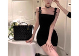 detective vs suspect dress to impress Retro Slimming Small Black Dress Tight Waist Bow Strap Dress Small Slim Hip Square Collar Skirt