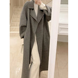 barn jacket outfits Red Woolen Coat Women's Mid-Length 2024 Spring and Autumn New Loose Woolen Coat