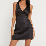 pop culture dress to impress Satin Wide Shoulder Strap V-Neckline Sleeveless Lace Mini Dress Satin Mini Dess