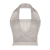 PICSGIRL - Designed Fake Two-Piece Woolen Backless Halterneck Vest 2024 Spring Sexy Short Top Hotties