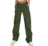 2000s fashion Women's Street Fashion Multi-Pocket Workwear Straight Trousers High Waist Slimming Loose Khaki Jeans for Women