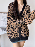 Picsgirl -  Chic Leopard O Neck Knitted Sweater Women Casual Loose Long Sleeve Button Cardigan Coat 2024 Spring Lady Elegant Street Knitwear