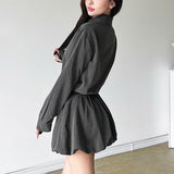 group halloween costumes Style 2024 Autumn New Women's Clothing Solid Color Slim High Waist Street Fashion Lapel Long Sleeve Dress