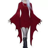 cybergoth dress to impress Christmas Geophysical Performance Vampire Dress Black Red Solid Color Dress round Neck Lace-up Dress