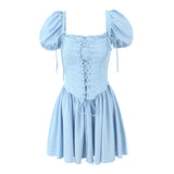 pop culture dress to impress Women's Clothing 2024 Summer New Sweet Puff Sleeve Square Collar Dress Corset Princess Dress Two Pieces