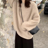 2000s fashion Women's Faux Mink Velvet Sweater Autumn and Winter Loose Soft Glutinous Lazy Wind Outerwear Mohair Sweater round Neck Top Thickened