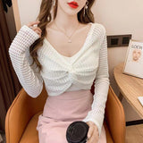 2000s fashion Black Suspender Skirt Outer Blouse Women's Summer Knitted Shawl Long Sleeve Niche Fashion Lace Top