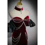 hoco dresses Wine Red Velvet Evening Dress Women's Elegant Tube Top Fishtail Floor Dress Annual Meeting Host Bridal Dress