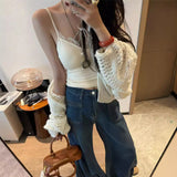 y2k outfits Early Autumn French Lace Top Inner Base Shirt Sling Women's Sweet and Spicy Style with Chest Pad Sexy Lace Base Shirt