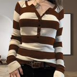 90s fashion Commuter Contrast Color Striped Top Autumn Casual All-Match Loose Slimming Sweater