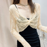 2000s fashion Black Suspender Skirt Outer Blouse Women's Summer Knitted Shawl Long Sleeve Niche Fashion Lace Top