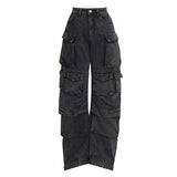 grunge outfits Y2k Multi-Pocket Overalls Women's High Street Fashion Hip Hop Punk Jeans Fashion Dark Trousers