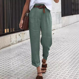 outfit ideas Spring and Autumn New Women's Pants Cotton and Linen Solid Color Fashion Daily Side Pocket Button Straight High Waist Casual Trousers