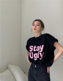 PICSGIRL  -  Stay Ugly Letter PrintCotton Short Sleeve T-shirt Women's Summer New Loose Versatile Tees Street Fahsion Female Tops 2024 New