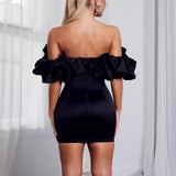 hoco dresses New Women's off-Shoulder Hip Skirt Casual Puff Sleeve Dress Fashion off-Shoulder Tight Short