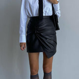 concert outfit dress to impress Women's Clothing 2024 Autumn and Winter New Street Fashion Pleated Hip Skirt Leather Skirt