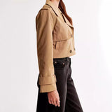 outfits 2024 Spring New Solid Color Lapel Short Jacket Fashion Double Breasted Long Sleeve Casual Trench Coat