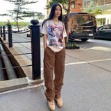 2000s fashion Women's Street Fashion Multi-Pocket Workwear Straight Trousers High Waist Slimming Loose Khaki Jeans for Women