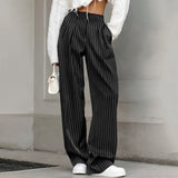 2000s fashion Navy Blue Striped Wide-Leg Pants for Women 2024 Autumn and Winter New Casual Suit Pants Draping Trousers for Women