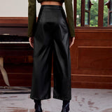 2000s fashion Autumn and Winter Loose Leather Pants Personality Harem Trousers Straight Pants Black Wide Leg Pants