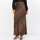 outfit ideas Satin Skirt Sexy Leopard Print Maxi Skirt High Waist Elastic Silky Maxi Skirt