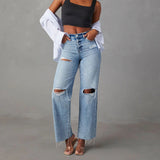 outfit ideas Xintang Jeans Women's 2024 New Ripped High Waist Straight Jeans Washed Worn Fashion Jeans