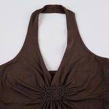 PICSGIRL  -  Brown Embroidered V Neck Backless Halter Top 2000s Clothes Y2k Vintage Sexy Tank Tops Women Summer 2025