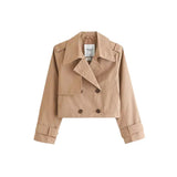 outfits 2024 Spring New Solid Color Lapel Short Jacket Fashion Double Breasted Long Sleeve Casual Trench Coat