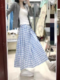 church outfit Pink Plaid Skirt for Women plus Size Chubby Girl Pear-Shaped Korean Style High Waist All-Match Plaid Pleated A- line Dress