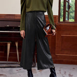 2000s fashion Autumn and Winter Loose Leather Pants Personality Harem Trousers Straight Pants Black Wide Leg Pants